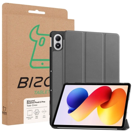 Etui z klapką Bizon Case Tab Croc do Xiaomi POCO Pad M1 / Redmi Pad 2 Pro, szare