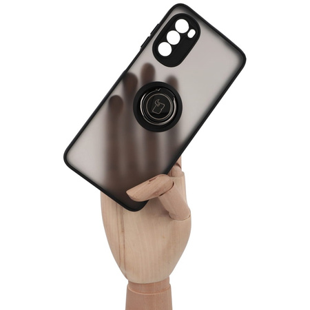 Etui z uchwytem na palec Bizon Case Hybrid Ring do Motorola Moto G52 / G82, przydymione z czarną ramką