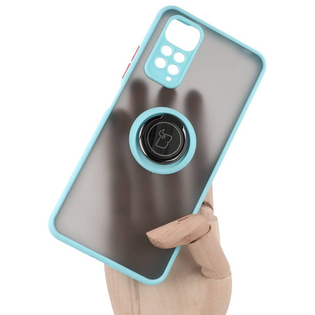 Etui z uchwytem na palec Bizon Case Hybrid Ring do Xiaomi Redmi Note 11 / 11S 4G, przydymione z jasnoniebieską ramką