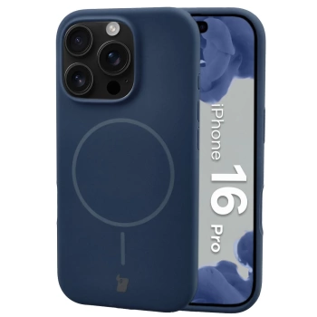 Silikonowe etui z pierścieniem magnetycznym Bizon Soft Case Magnetic do iPhone 16 Pro, granatowe