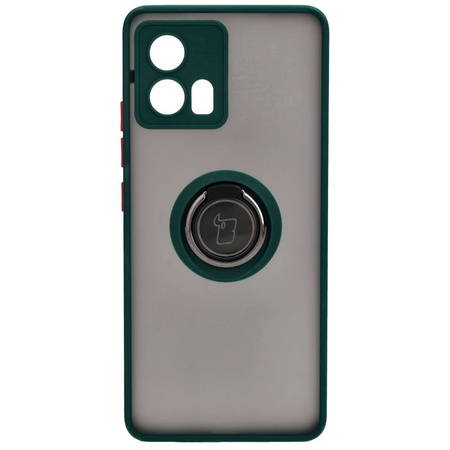 Etui z uchwytem na palec Bizon Case Hybrid Ring do Motorola Edge 30 Fusion, przydymione z ciemnozieloną ramką