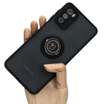 Etui z uchwytem na palec Bizon Case Hybrid Ring do Motorola Moto G42 , przydymione z czarną ramką