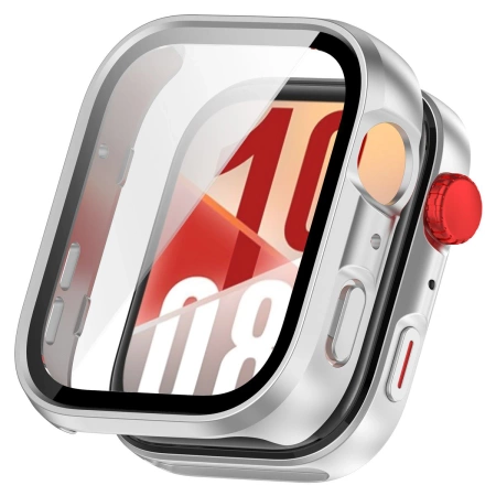 Etui ze szkłem do zegarka Bizon Case Watch Adamo do Huawei Watch Fit 4, satynowo srebrne