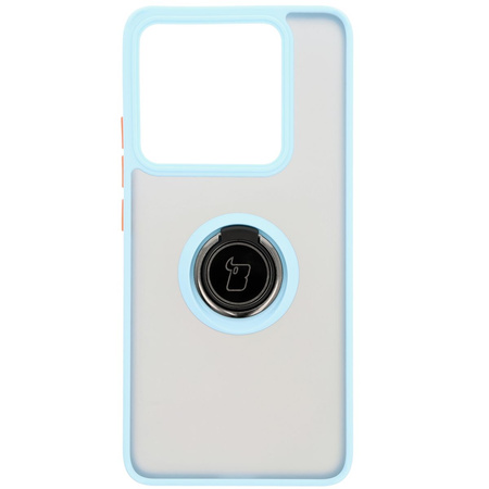 Etui z uchwytem na palec Bizon Case Hybrid Ring do Xiaomi 14T Pro, przydymione z jasnoniebieską ramką