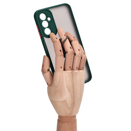 Etui z uchwytem na palec Bizon Case Hybrid Ring do Galaxy A14 4G / 5G, przydymione z ciemnozieloną ramką