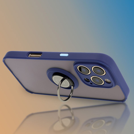 Etui z uchwytem na palec Bizon Case Hybrid Ring do iPhone 16 Pro, przydymione z granatową ramką