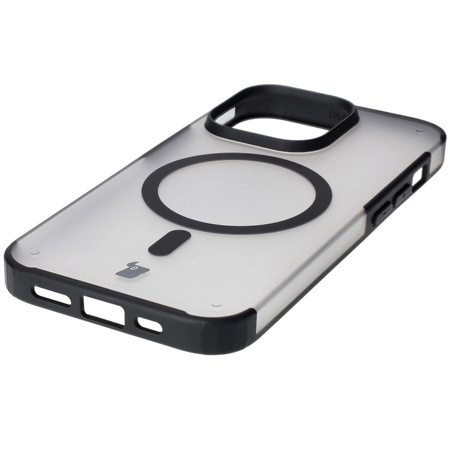 Etui z pierścieniem magnetycznym Bizon Case MatteO do iPhone 14 Pro, półprzezroczyste z czarną ramką