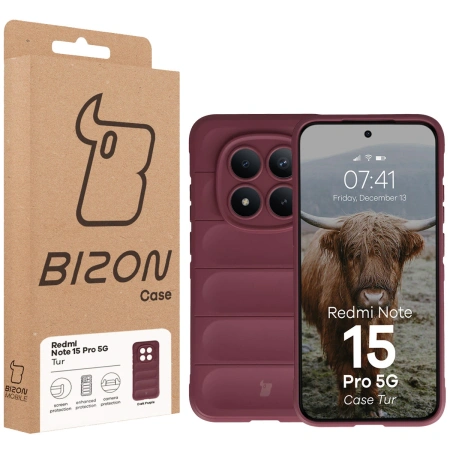 Pancerne etui Bizon Case Tur do Xiaomi Redmi Note 15 Pro 5G, burgundowe