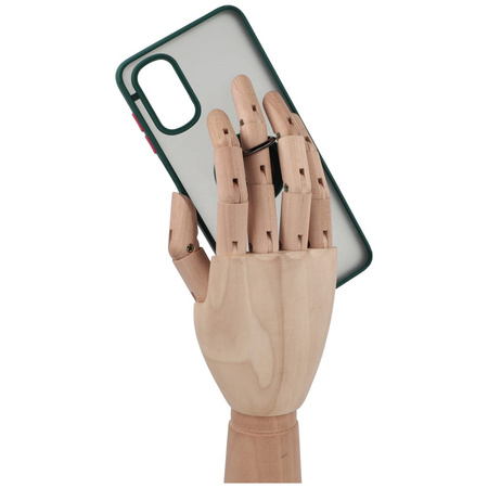 Etui z uchwytem na palec Bizon Case Hybrid Ring do Motorola Moto G22 / E32 / E32s, przydymione z ciemnozieloną ramką