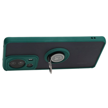 Etui z uchwytem na palec Bizon Case Hybrid Ring do Xiaomi 13 Lite, przydymione z ciemnozieloną ramką