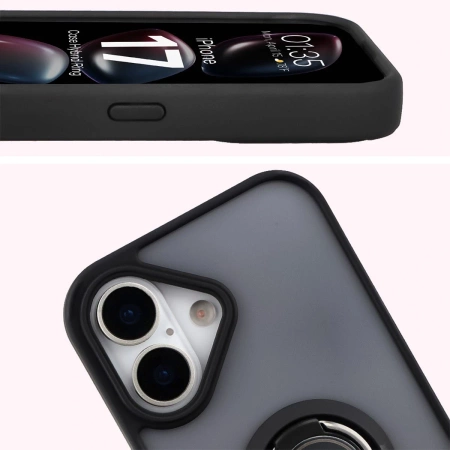 Etui z uchwytem na palec Bizon Case Hybrid Ring do iPhone 17, przydymione z czarną ramką