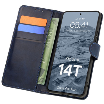 Etui z klapką Bizon Case Pocket do Xiaomi 14T, granatowe