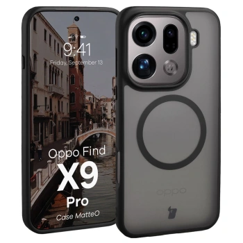 Etui z pierścieniem magnetycznym Bizon Case MatteO do Oppo Find X9 Pro, przydymione-czarne