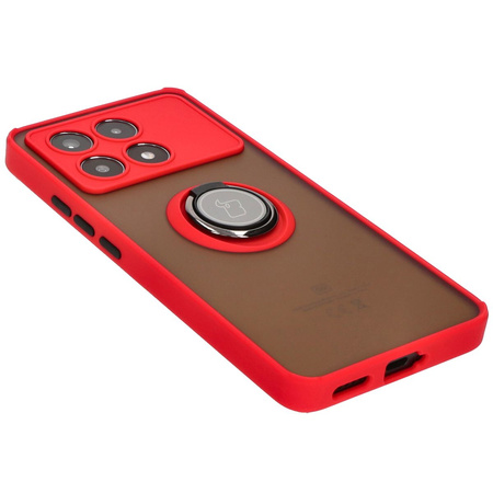Etui z uchwytem na palec Bizon Case Hybrid Ring do Xiaomi Poco X6 Pro, przydymione z czerwoną ramką
