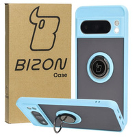 Etui z uchwytem na palec Bizon Case Hybrid Ring do Google Pixel 8 Pro, przydymione z jasnoniebieską ramką