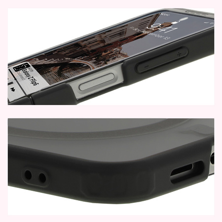 Etui z pierścieniem magnetycznym Bizon Case MatteO do Galaxy Z Flip7 FE / Z Flip6, półprzezroczyste z czarną ramką