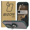 Etui z uchwytem na palec Bizon Case Hybrid Ring do iPhone 16 Pro, przydymione z ciemnozieloną ramką