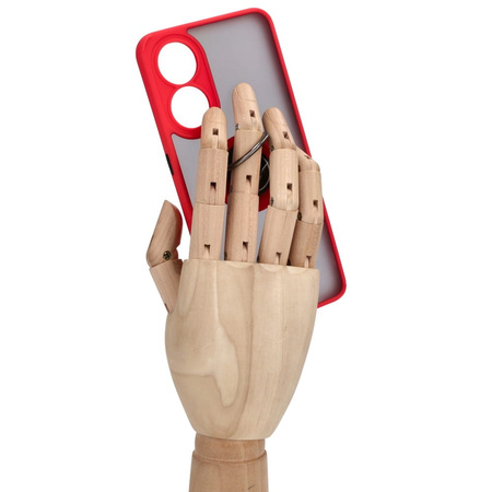 Etui z uchwytem na palec Bizon Case Hybrid Ring do Oppo Reno8 T, przydymione z czerwoną ramką