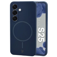 Silikonowe etui z pierścieniem magnetycznym Bizon Soft Case Magnetic do Galaxy S25, granatowe