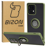Etui z uchwytem na palec Bizon Case Hybrid Ring do Motorola Edge 40 Pro, przydymione z zieloną ramką