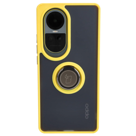 Etui z uchwytem na palec Bizon Case Hybrid Ring do Oppo Reno10 / 10 Pro, przydymione z żółtą ramką