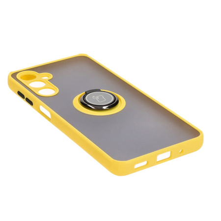 Etui z uchwytem na palec Bizon Case Hybrid Ring do Galaxy M54 5G, przydymione z żółtą ramką