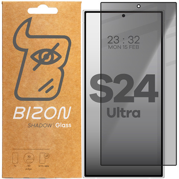 Prywatyzujące szkło hartowane Bizon Glass Edge Shadow do Galaxy S24 Ultra, przyciemniane z czarną ramką