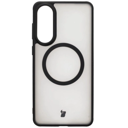 Etui z pierścieniem magnetycznym Bizon Case MatteO do Galaxy S25 Edge, przydymione-czarne