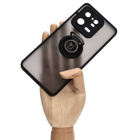 Etui z uchwytem na palec Bizon Case Hybrid Ring do Xiaomi 13 Pro, przydymione z czarną ramką