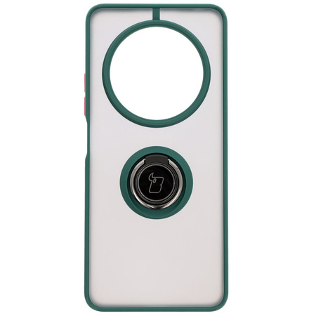 Etui z uchwytem na palec Bizon Case Hybrid Ring do Xiaomi Redmi 14C 4G / POCO C75, przydymione z ciemnozieloną ramką