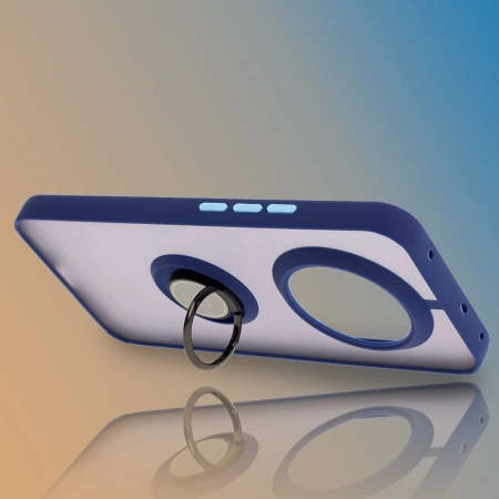 Etui z uchwytem na palec Bizon Case Hybrid Ring do Realme 14 Pro Plus 5G, przydymione z granatową ramką