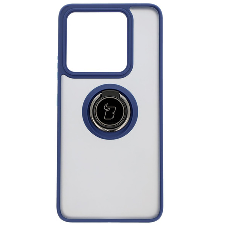 Etui z uchwytem na palec Bizon Case Hybrid Ring do Xiaomi 14T, przydymione z granatową ramką