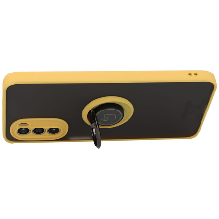 Etui z uchwytem na palec Bizon Case Hybrid Ring do Motorola Moto G52 / G82, przydymione z żółtą ramką