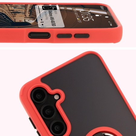 Etui z uchwytem na palec Bizon Case Hybrid Ring do Galaxy A16 4G/5G, przydymione z czerwoną ramką