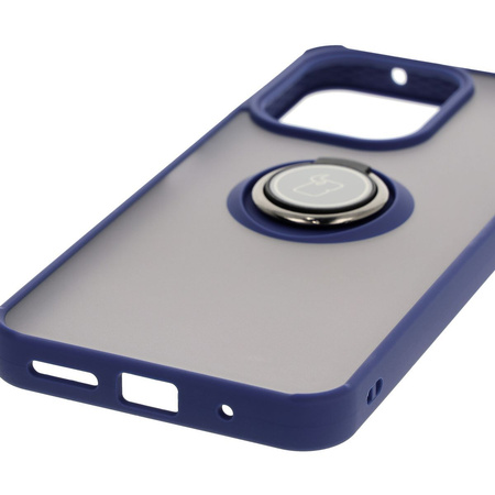 Etui z uchwytem na palec Bizon Case Hybrid Ring do Xiaomi Redmi 13 4G, przydymione z granatową ramką