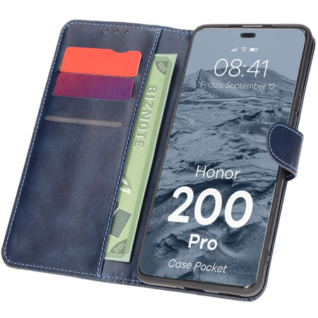 Etui z klapką Bizon Case Pocket do Honor 200 Pro, granatowe