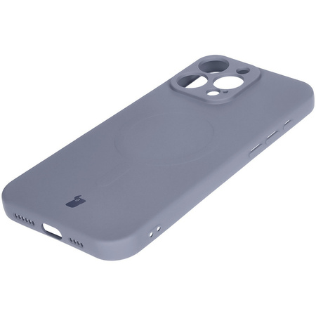Silikonowe etui z pierścieniem magnetycznym Bizon Case Silicone Magnetic do iPhone 16 Pro Max, szare
