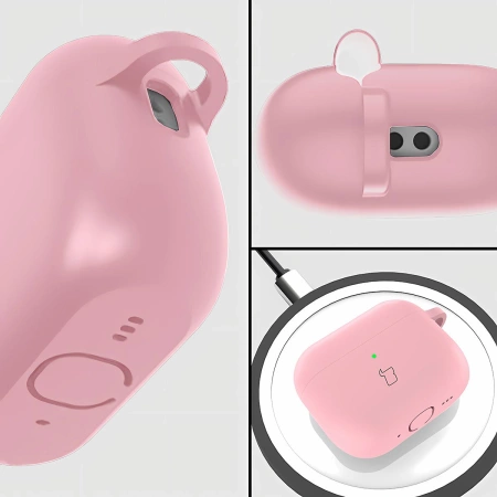 Silikonowe etui z karabińczykiem Bizon Case Headphone Silicone do AirPods Pro 3, różowe