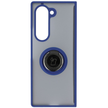 Etui z uchwytem na palec Bizon Case Hybrid Ring do Galaxy Z Fold6, przydymione z granatową ramką