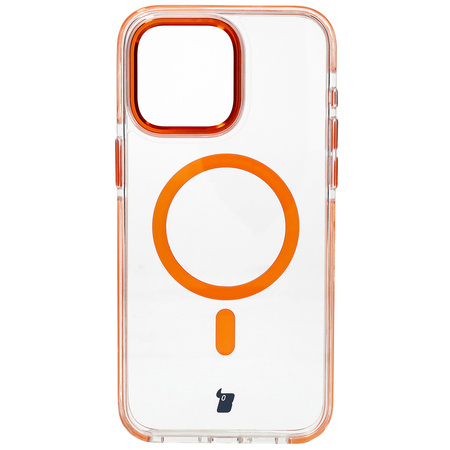Etui z pierścieniem magnetycznym Bizon Case Marco do iPhone 15 Pro Max, przezroczyste z pomarańczową ramką