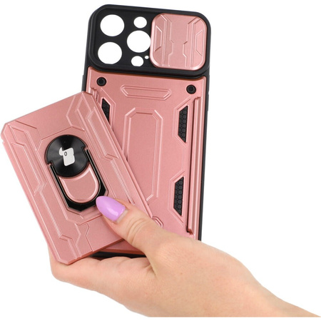 Etui Bizon Case Camshield Card Slot Ring do iPhone 14 Pro Max, jasnoróżowe