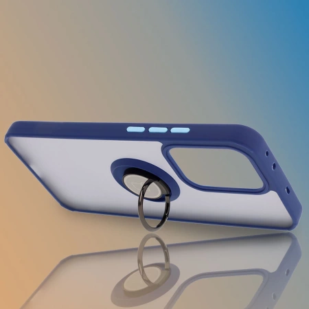 Etui z uchwytem na palec Bizon Case Hybrid Ring do Oppo Reno13 Pro, przydymione z granatową ramką