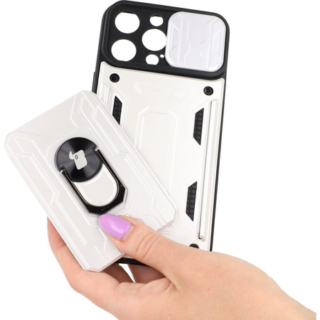 Etui Bizon Case Camshield Card Slot Ring do iPhone 14 Pro Max, białe