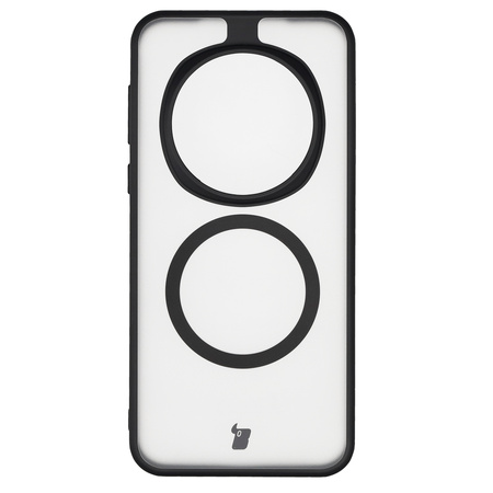 Etui z pierścieniem magnetycznym Bizon Case MatteO do Honor Magic7 Pro, półprzezroczyste z czarną ramką