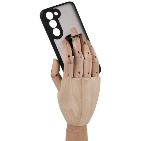 Etui z uchwytem na palec Bizon Case Hybrid Ring do Galaxy S23, przydymione z czarną ramką