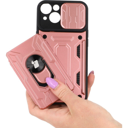 Etui Bizon Case Camshield Card Slot Ring do iPhone 14, jasnoróżowe