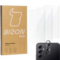 3x Szkło hartowane + szybka na aparat Bizon Glass Clear 2 Pack do Galaxy A34 5G