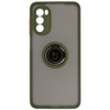 Etui z uchwytem na palec Bizon Case Hybrid Ring do Motorola Moto G52 / G82, przydymione z zieloną ramką