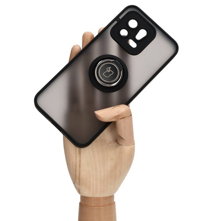 Etui z uchwytem na palec Bizon Case Hybrid Ring do Xiaomi 13, przydymione z czarną ramką