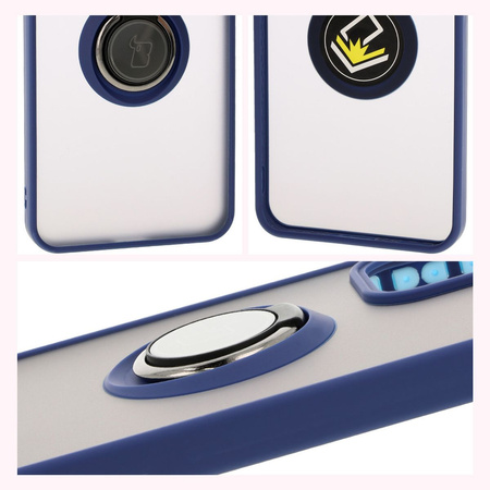 Etui z uchwytem na palec Bizon Case Hybrid Ring do Oppo Reno 12, przydymione z granatową ramką